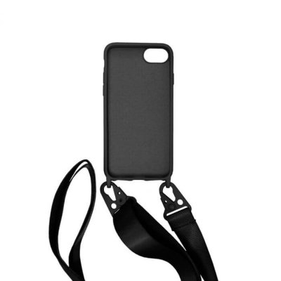 Apple iPhone 7/8 / SE 2020 Flytande silikonfodral med nackrem högkvalitativt svart