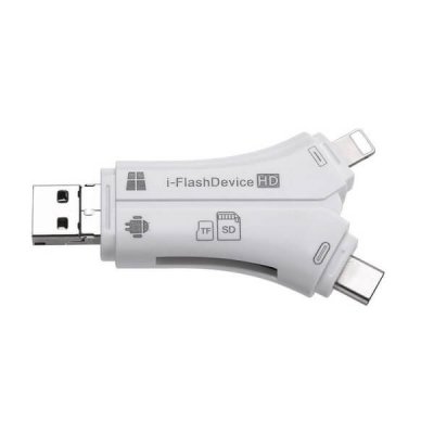 SD-kortläsare, 4 i 1 I-FlashDevice HD USB Type C SD / TF-kortläsare Adapter för iPhone iPad Android PC Svart